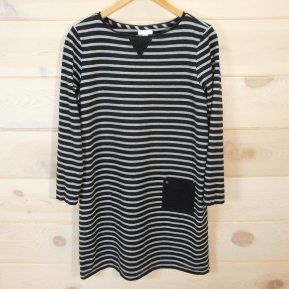 J. Jill Women's Size L Gray Black Striped Sweater Tunic Dress One Pocket - Picture 1 of 5